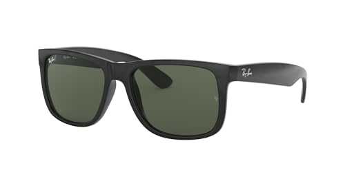 Ray-Ban RB4165 Justin Rectangular Sunglasses, Black/Dark Green, 55 mm