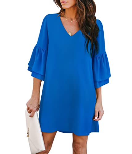 BELONGSCI Women's 2023 Summer Dress Sweet & Cute V-Neck Bell Sleeve Shift Dress Mini...