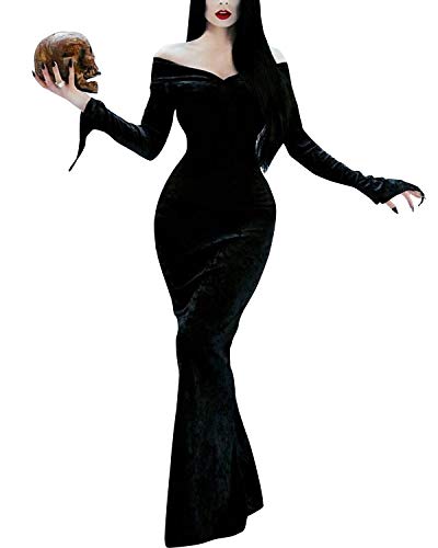 GIKING Women Halloween Morticia Costume Off Shoulder Addams Family Costume Floor...