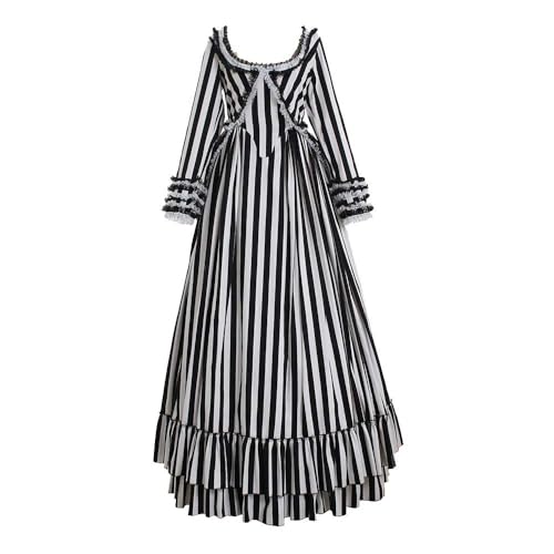 Sleepy Cosplay Hollow Katrina Van Tassel Costume Dress Black and White Striped Dress...