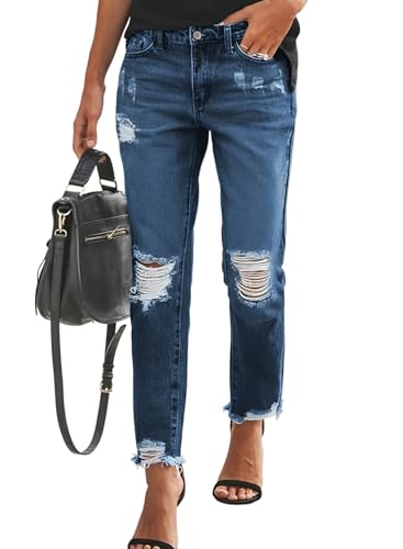 Sidefeel Womens Jeans High Waisted Jeans Distressed Boyfriend Ripped Straight Leg...