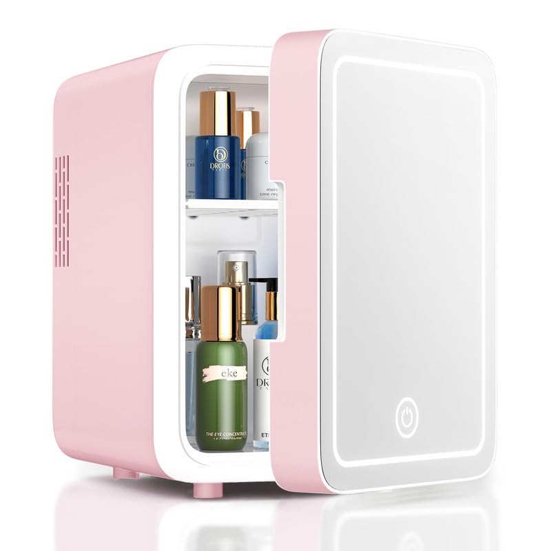 CUTIEWORLD Skincare Fridge With Dimmable LED Light Mirror, 4L Makeup Mini Fridge for...