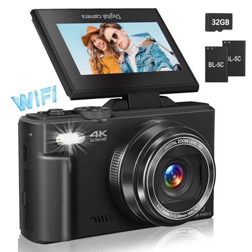 Digital Camera for Photography, 4K Vlogging Camera for YouTube 3' 180° Flip Screen...