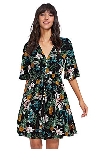 Milumia Women's Boho Button Up Split Floral Print Flowy Party Dress Floral Green...