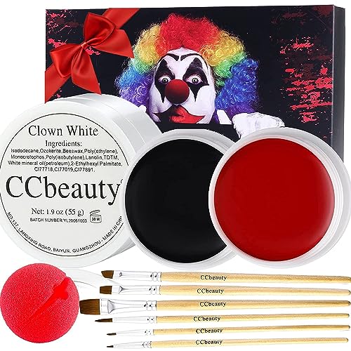 CCbeauty Clown Makeup Kit Professional White Black Red Face Paint Foundation Cream, 6...