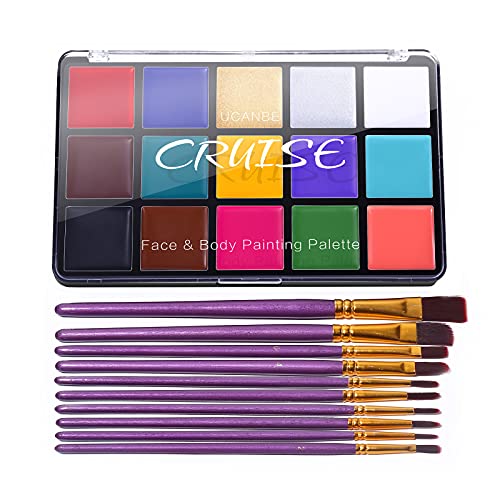 UCANBE Face Body Paint Set, 15 Colors Painting Palette Makeup Kit with 10 Pcs...