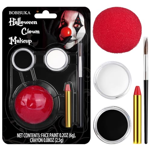 Hallowen Joker Clown Makeup Kit, Black White Clown Make Up Face Body Paint + Red...