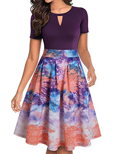 YATHON Women's Vintage Floral Flared A-Line Swing Casual Party Dresses with Pockets...