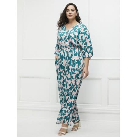 ELOQUII Elements Women's Plus Size Blossom Print Jumpsuit with Kimono Sleeves