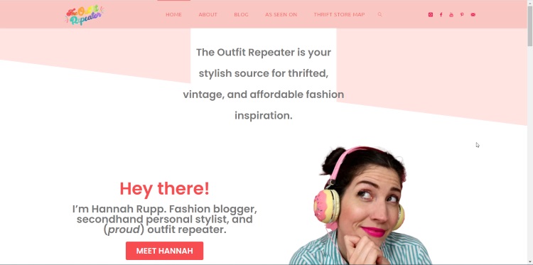 homepage of second-hand fashion blog